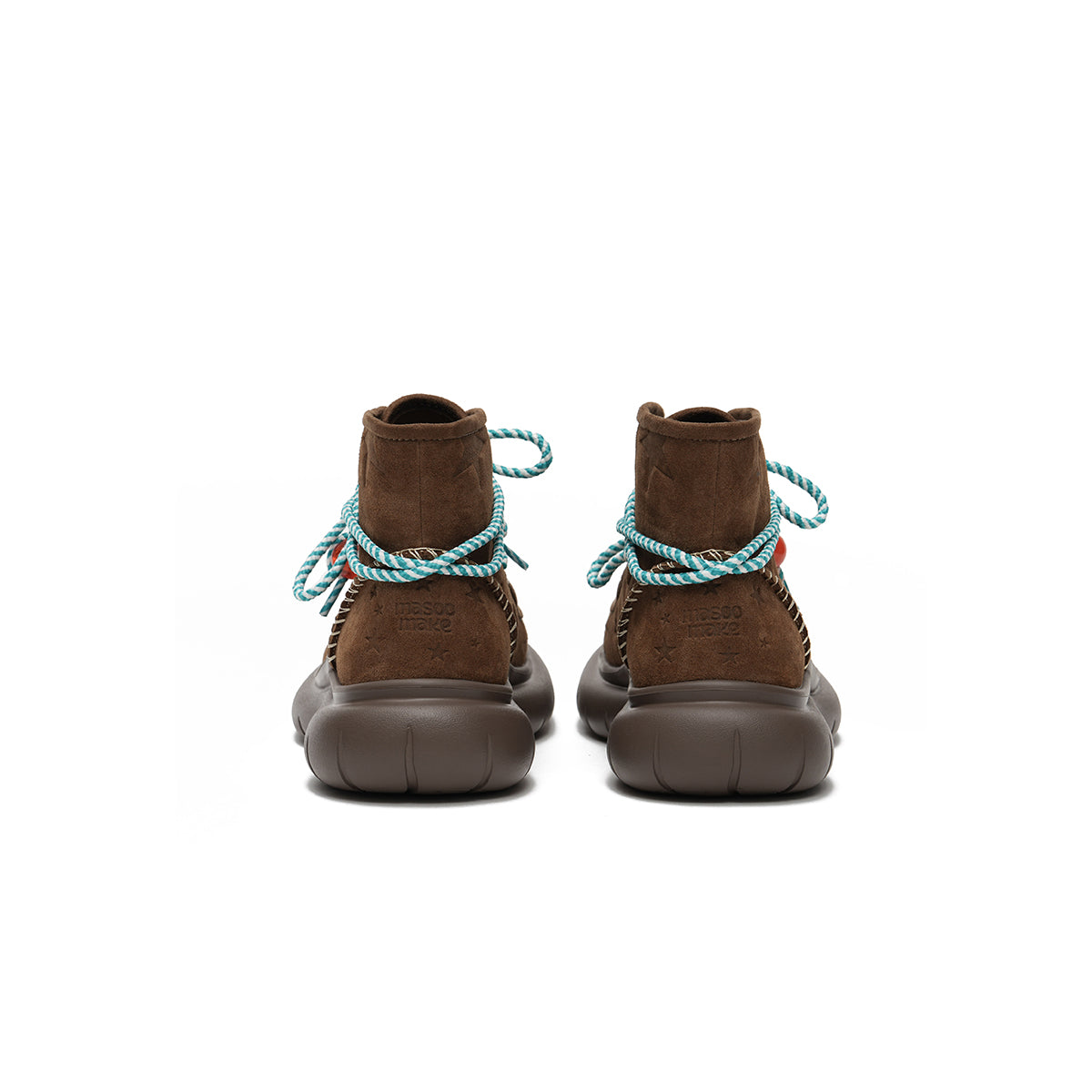 Women's Star Embossed Platform Ankle Boots – Beaded Rope Lace Chunky Boots