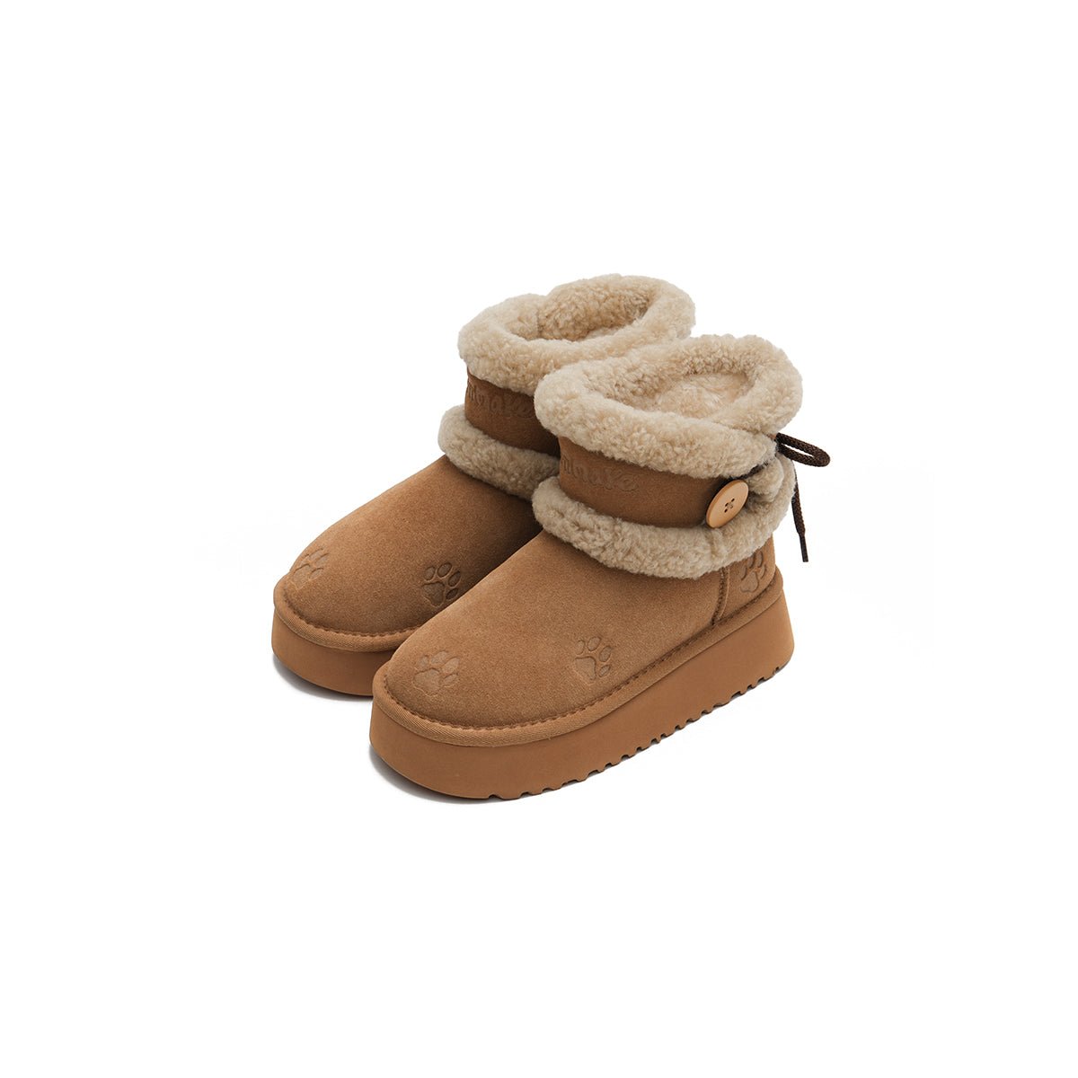 Women's Suede Platform Snow Boots – Paw Print Sherpa Collar Winter Ankle Boots
