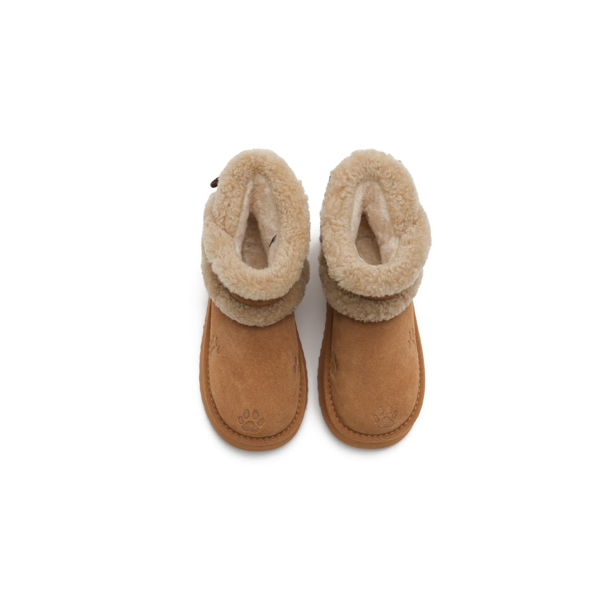 Women's Suede Platform Snow Boots – Paw Print Sherpa Collar Winter Ankle Boots