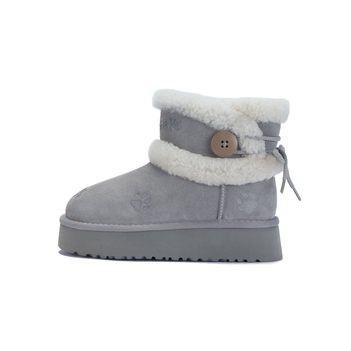 Women's Suede Platform Snow Boots – Paw Print Sherpa Collar Winter Ankle Boots