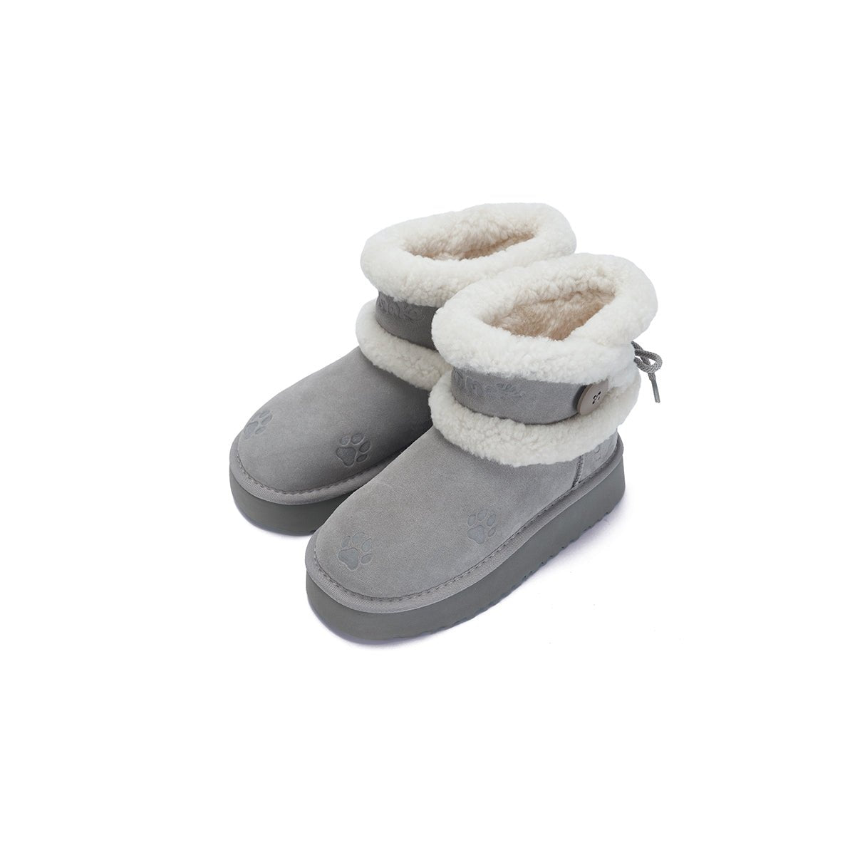 Women's Suede Platform Snow Boots – Paw Print Sherpa Collar Winter Ankle Boots