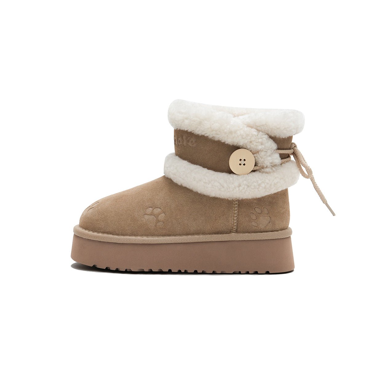 Women's Suede Platform Snow Boots – Paw Print Sherpa Collar Winter Ankle Boots