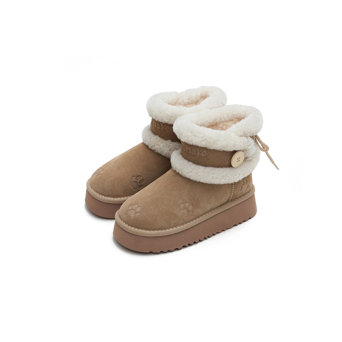 Women's Suede Platform Snow Boots – Paw Print Sherpa Collar Winter Ankle Boots