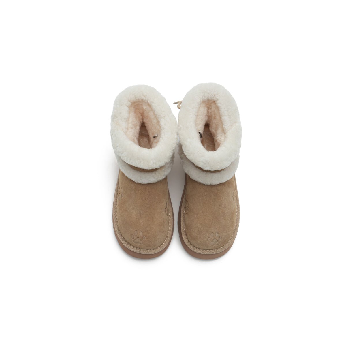 Women's Suede Platform Snow Boots – Paw Print Sherpa Collar Winter Ankle Boots