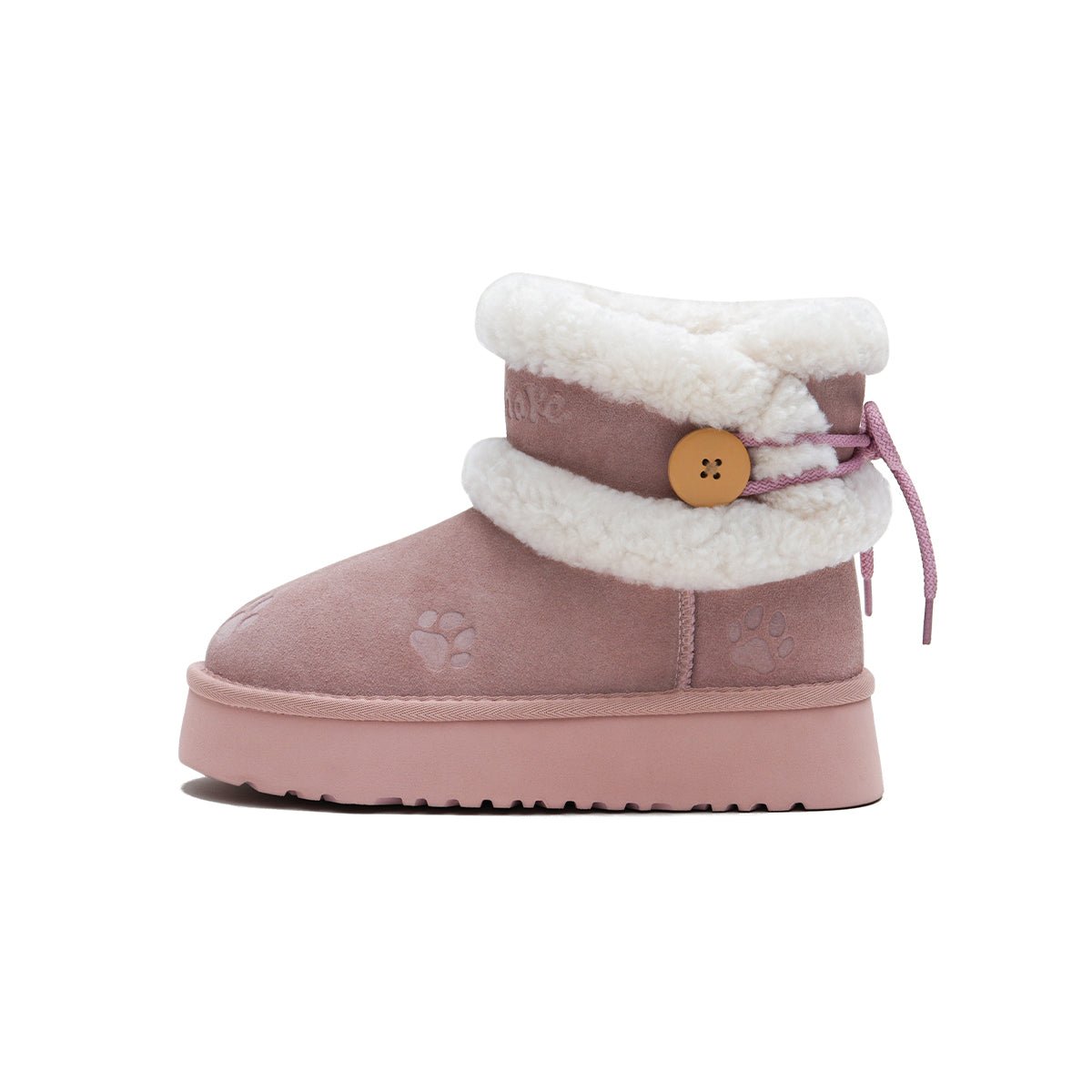 Women's Suede Platform Snow Boots – Paw Print Sherpa Collar Winter Ankle Boots