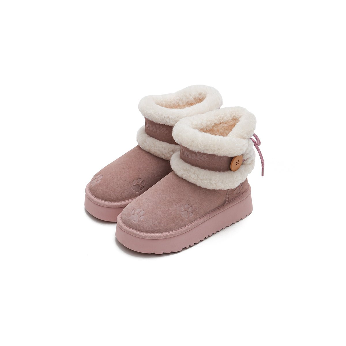 Women's Suede Platform Snow Boots – Paw Print Sherpa Collar Winter Ankle Boots