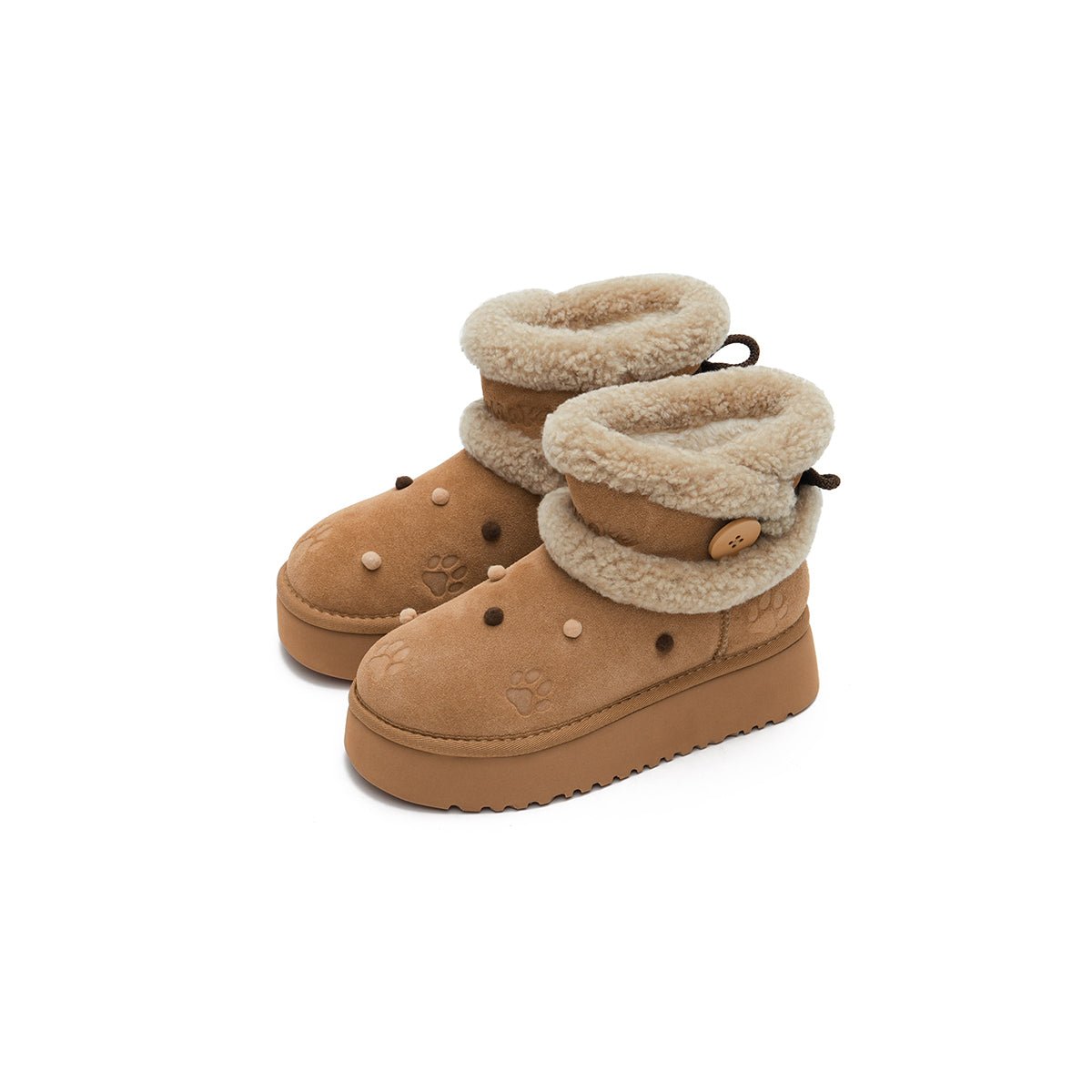 Women's Suede Platform Snow Boots – Pom Pom Dot Sherpa Winter Ankle Boots