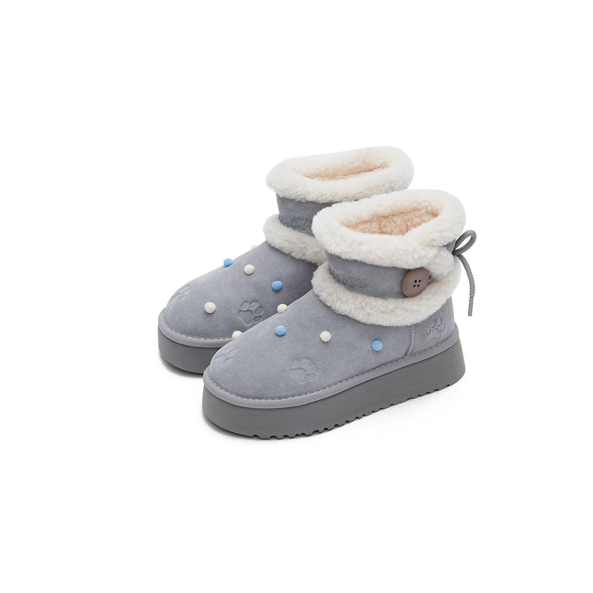 Women's Suede Platform Snow Boots – Pom Pom Dot Sherpa Winter Ankle Boots