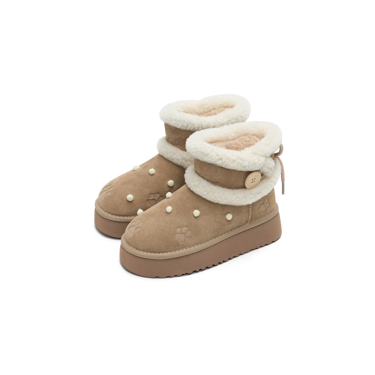 Women's Suede Platform Snow Boots – Pom Pom Dot Sherpa Winter Ankle Boots