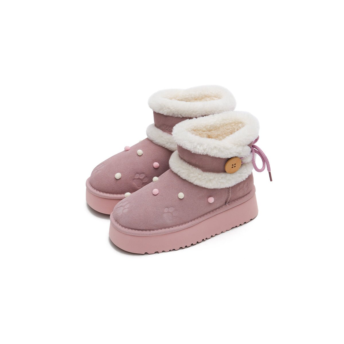 Women's Suede Platform Snow Boots – Pom Pom Dot Sherpa Winter Ankle Boots