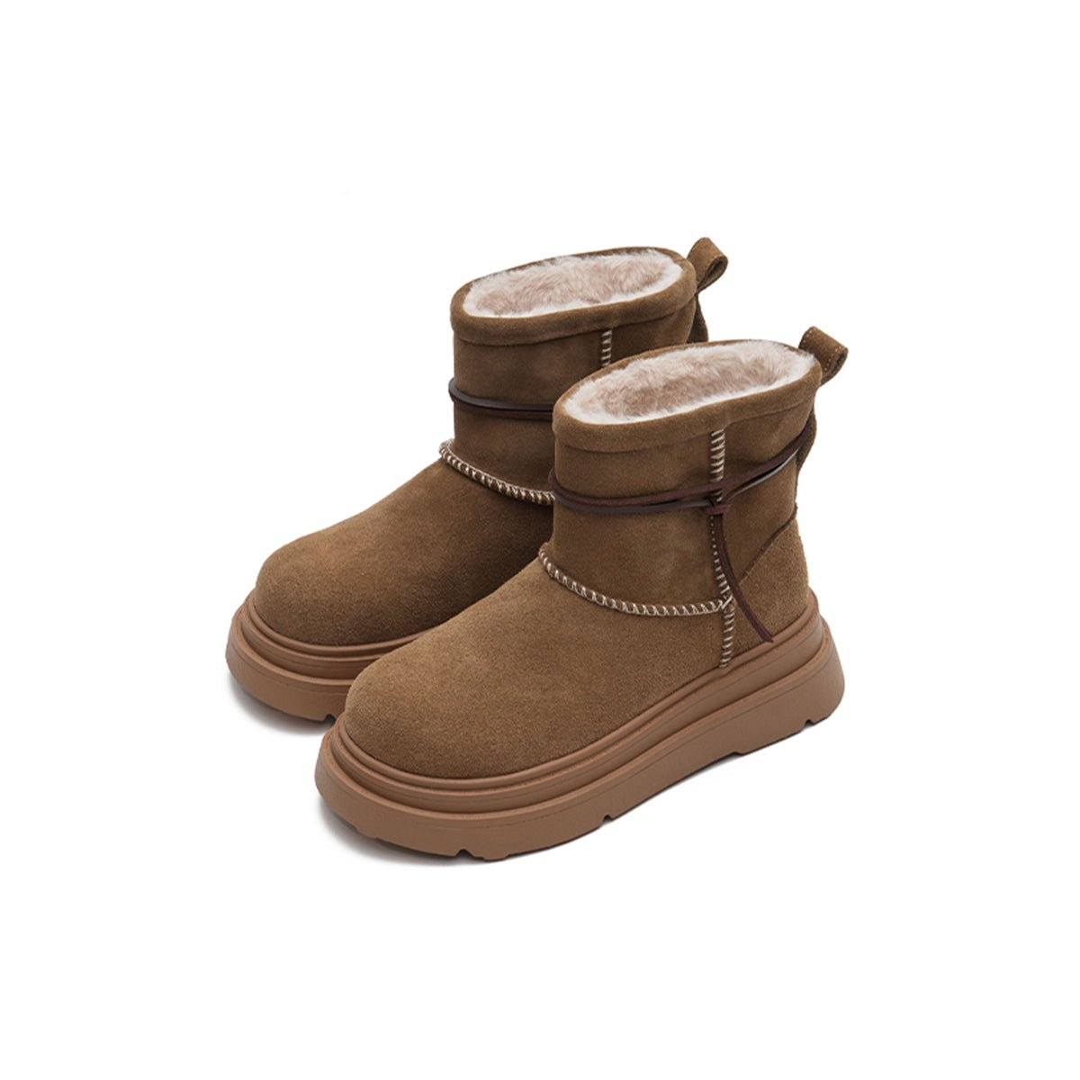 Women's Suede Platform Snow Boots – Sherpa - Lined Chunky Winter Ankle Boots