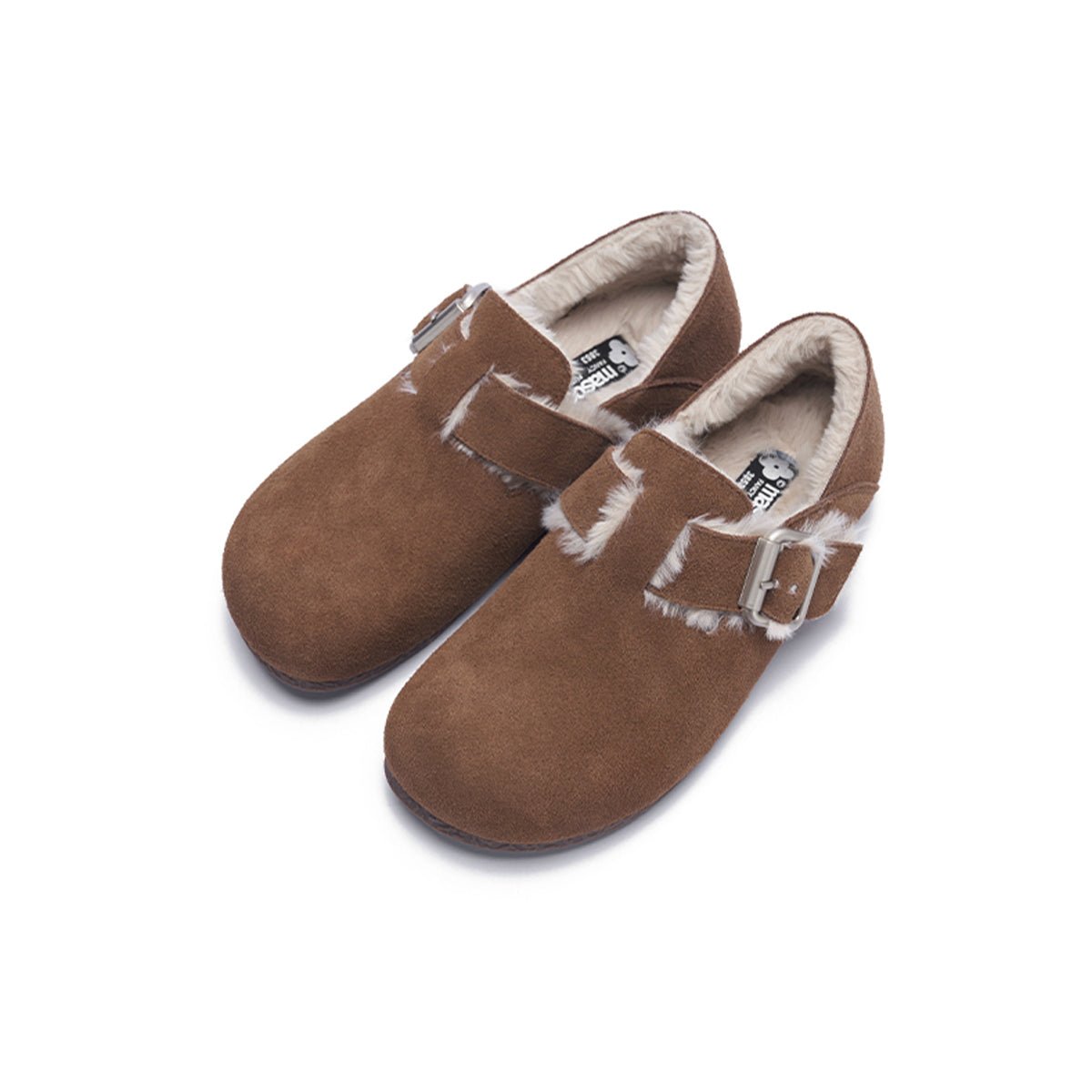 Women's Suede Shearling Clogs – Cozy Buckle Slip - On Mules