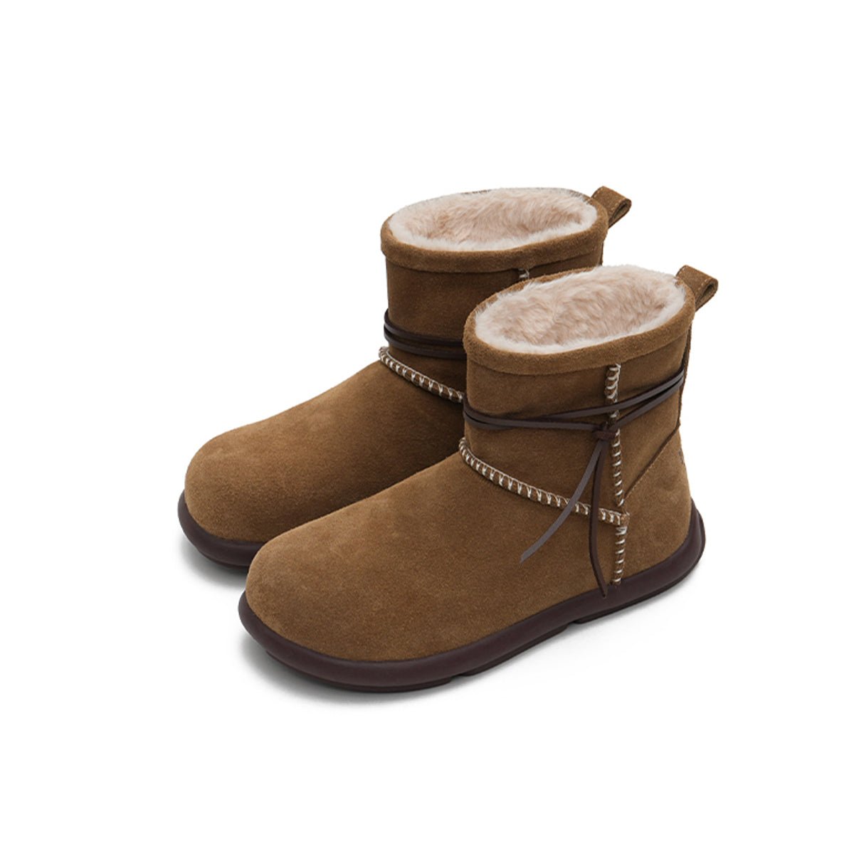 Women's Suede Sherpa - Lined Snow Boots – Moccasin Stitch Winter Ankle Boots