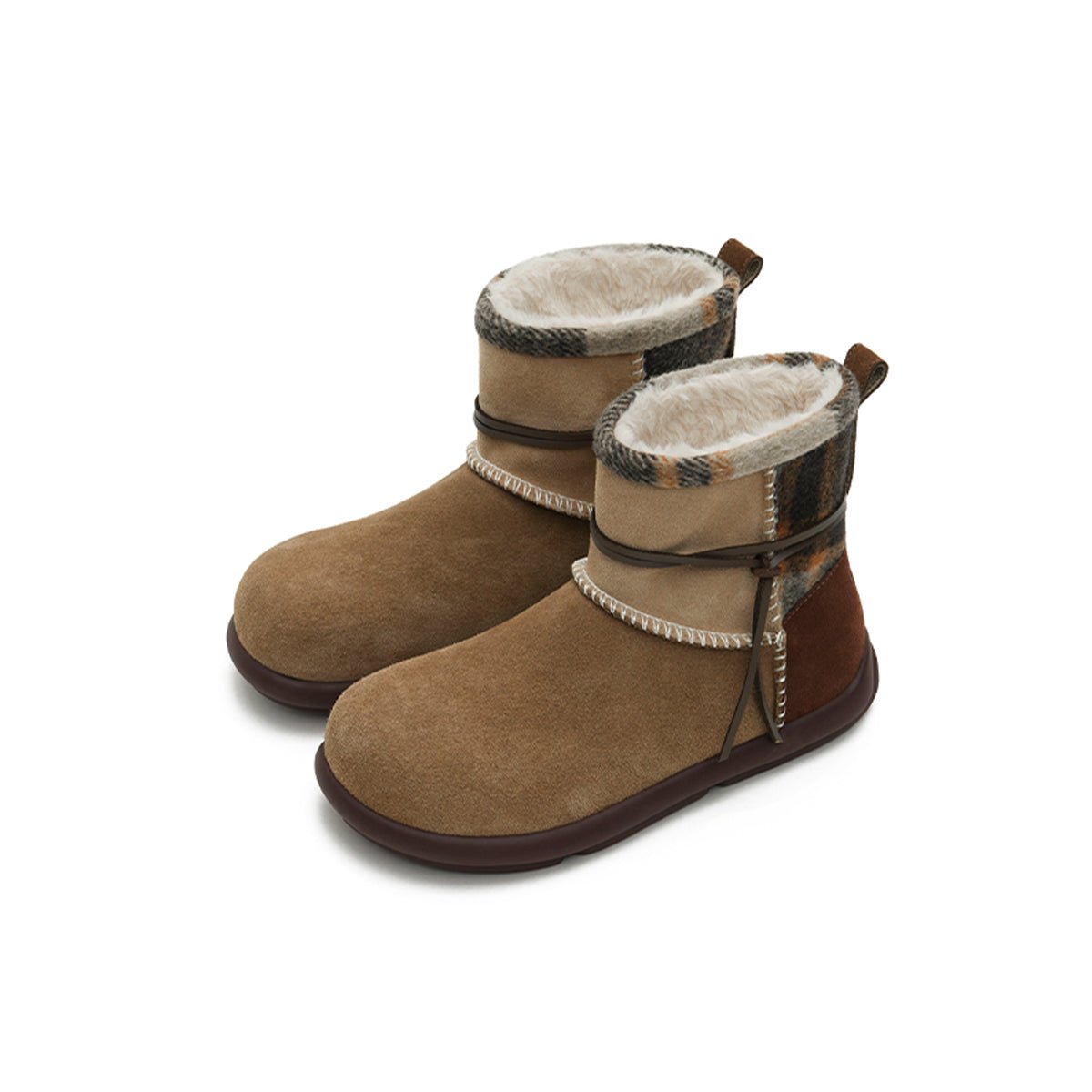 Women's Suede Sherpa - Lined Snow Boots – Moccasin Stitch Winter Ankle Boots