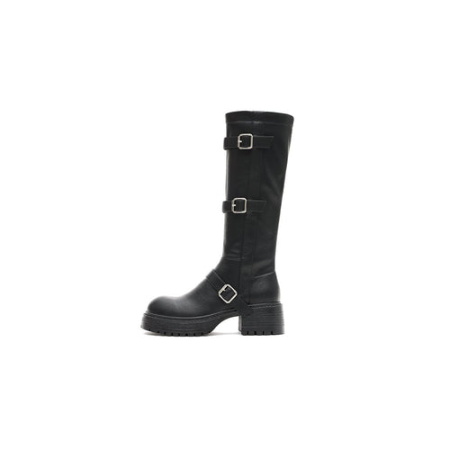 Women's Triple Buckle Knee - High Leather Boots