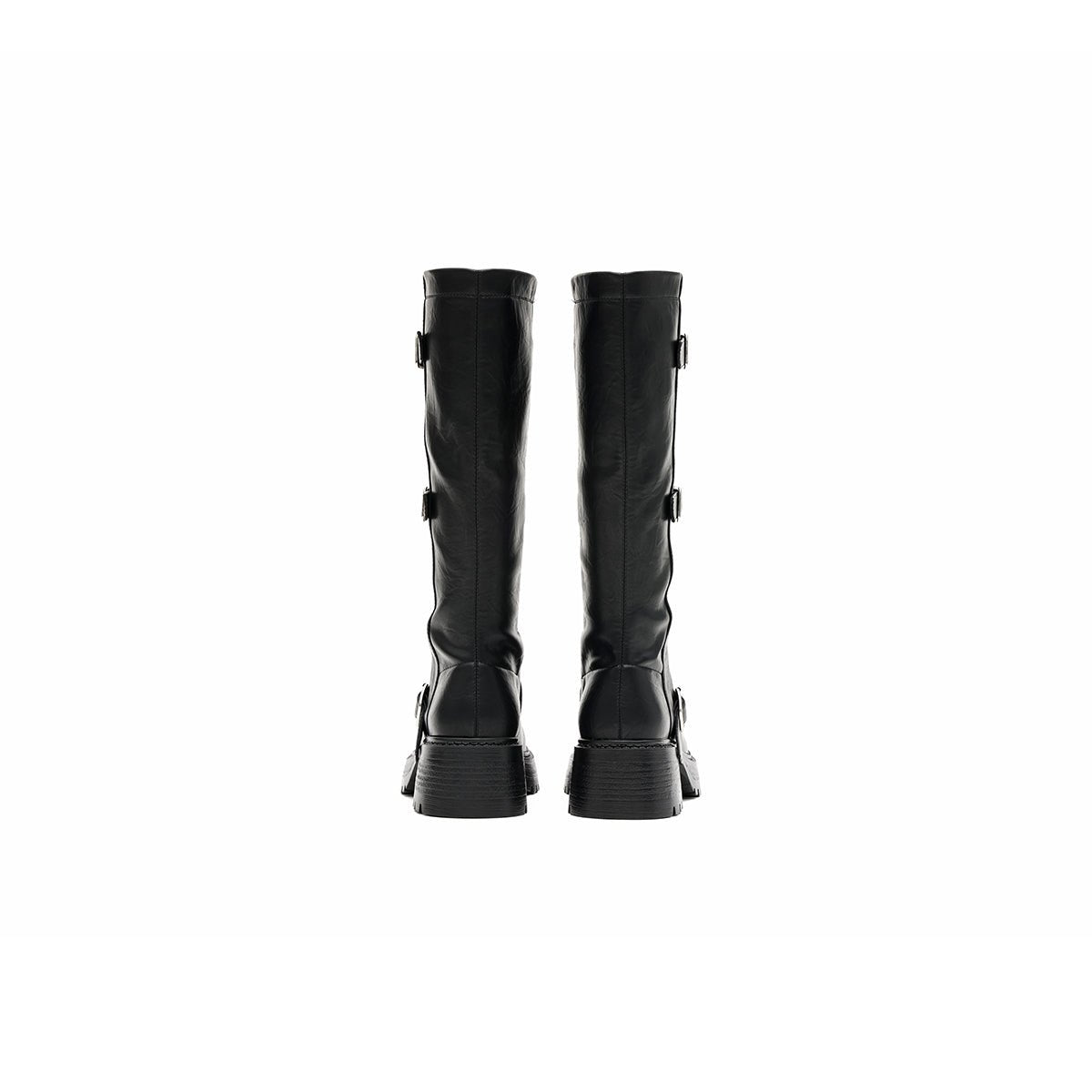 Women's Triple Buckle Knee - High Leather Boots