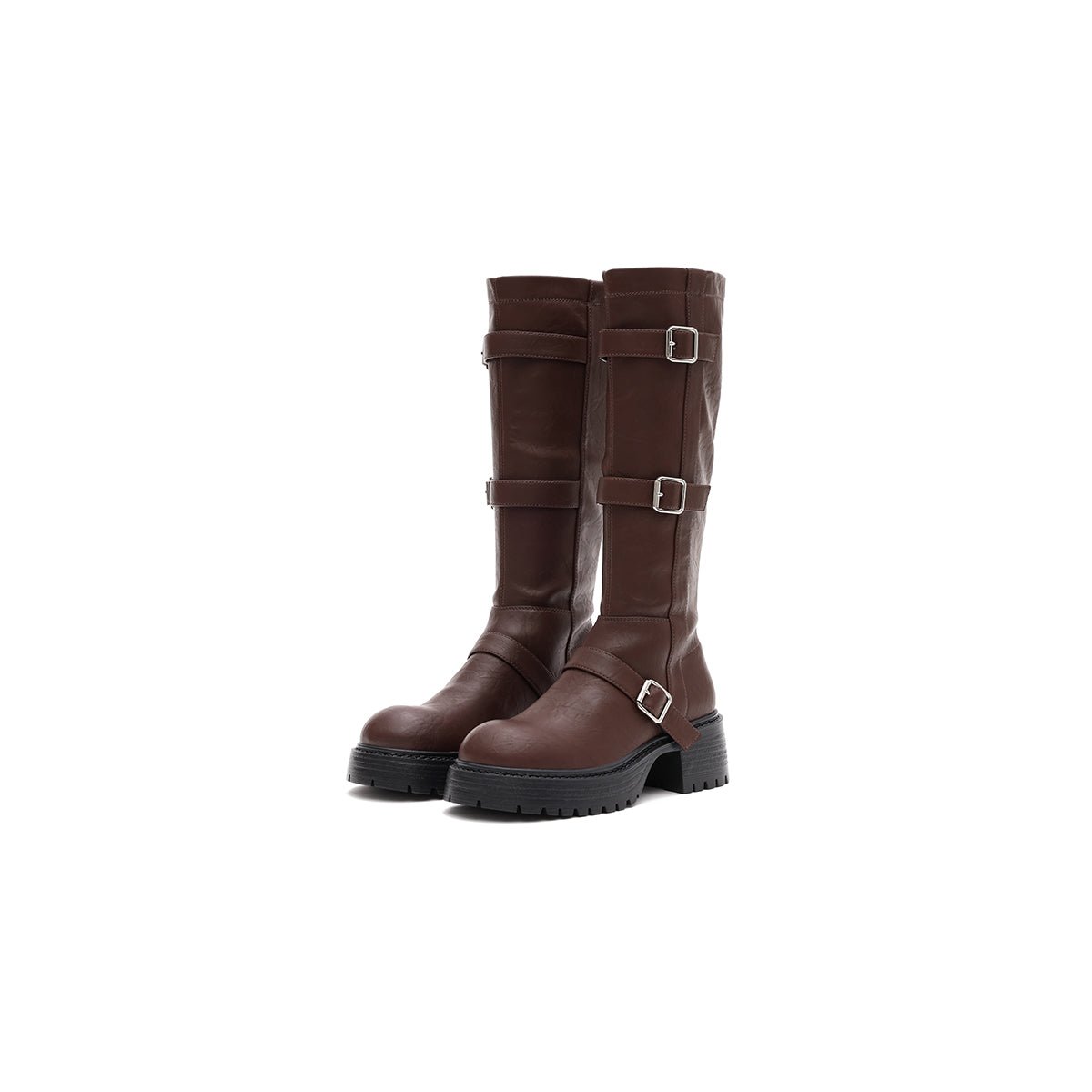 Women's Triple Buckle Knee - High Leather Boots