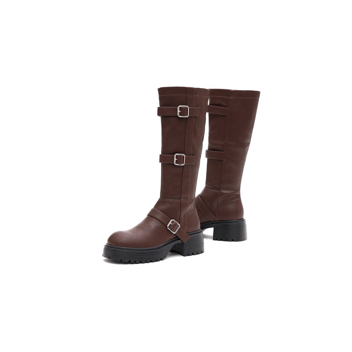 Women's Triple Buckle Knee - High Leather Boots
