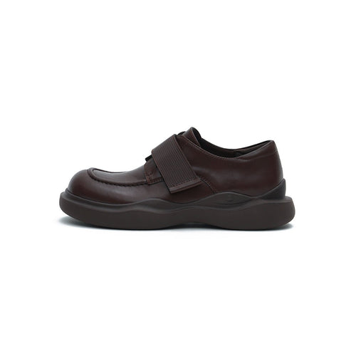 Women’s Velcro Platform Loafers – Round - Toe Chunky Leather Slip - Ons