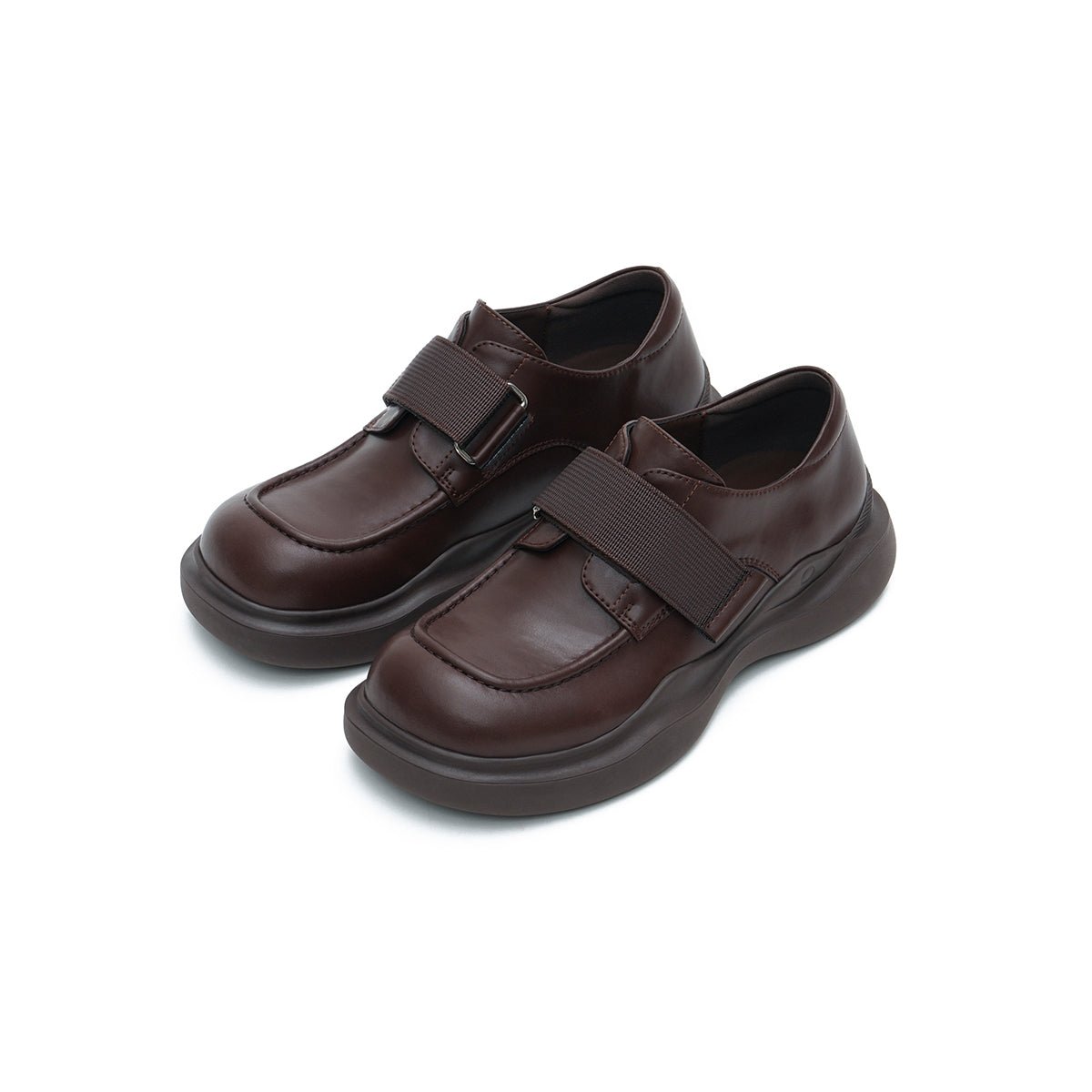 Women’s Velcro Platform Loafers – Round - Toe Chunky Leather Slip - Ons