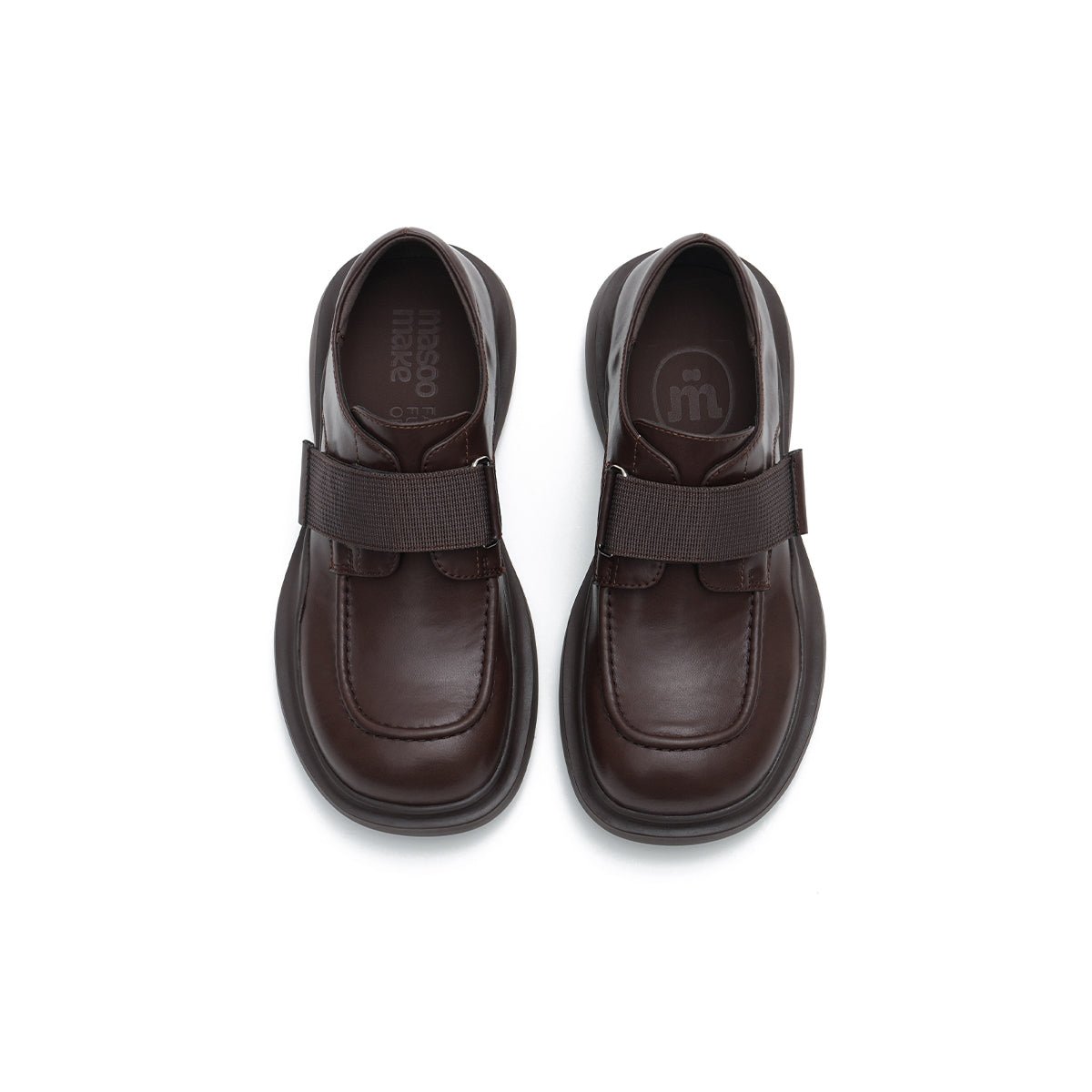 Women’s Velcro Platform Loafers – Round - Toe Chunky Leather Slip - Ons