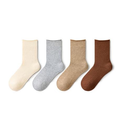 Winter Soft Wool & Mulberry Silk Crew Socks – 4-Pair Neutral Essentials Set