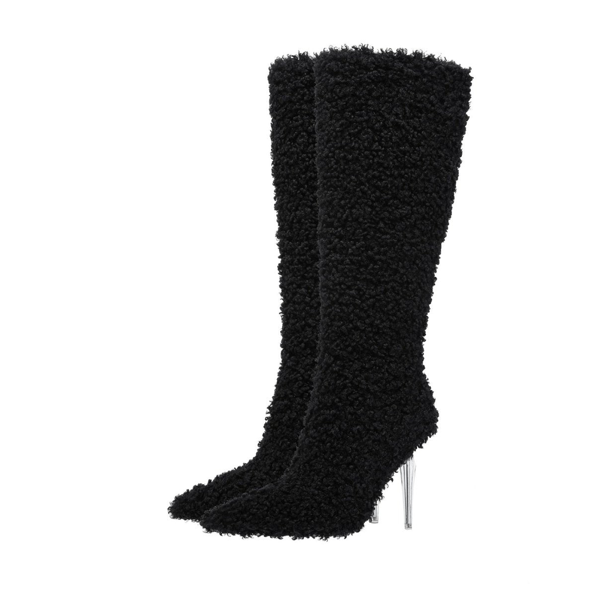 Wooly Pointed Toe Knee High Boots - 0cm