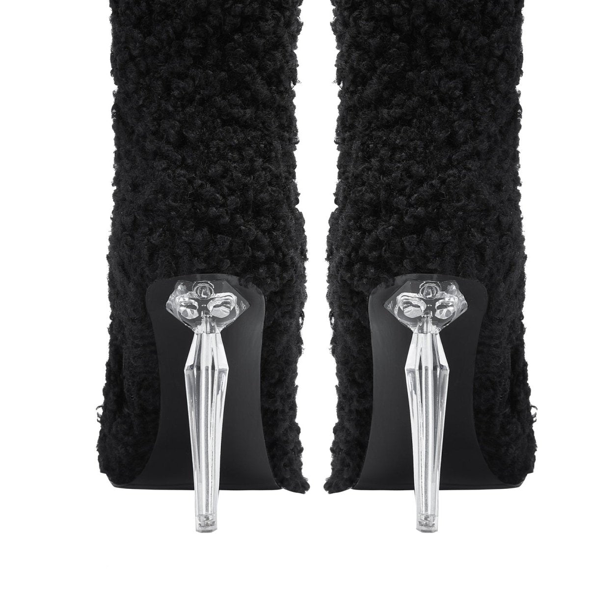 Wooly Pointed Toe Knee High Boots - 0cm
