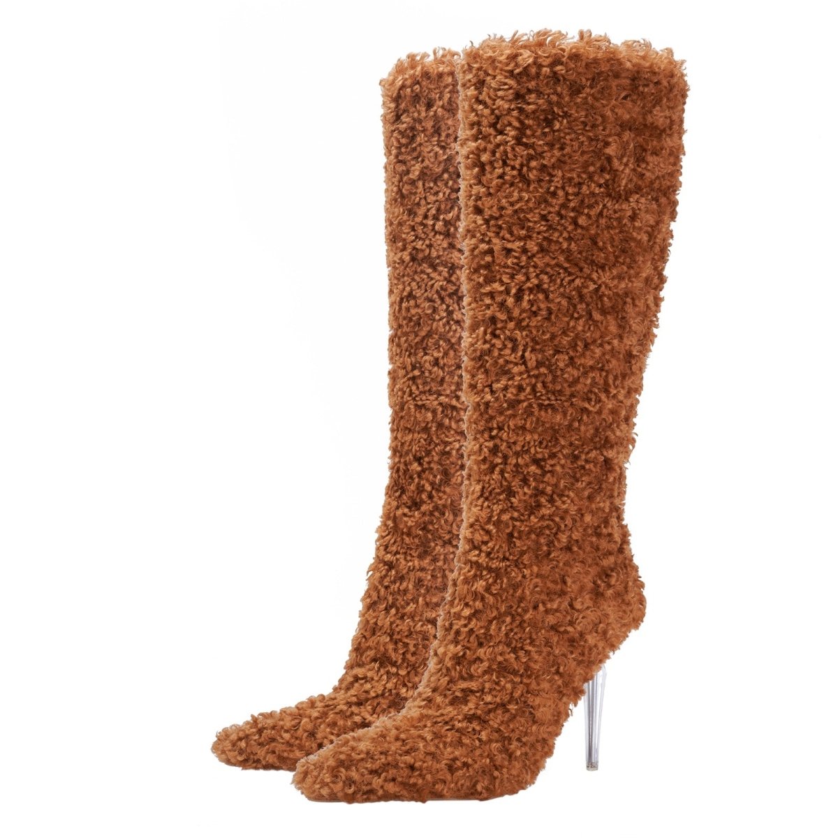 Wooly Pointed Toe Knee High Boots - 0cm