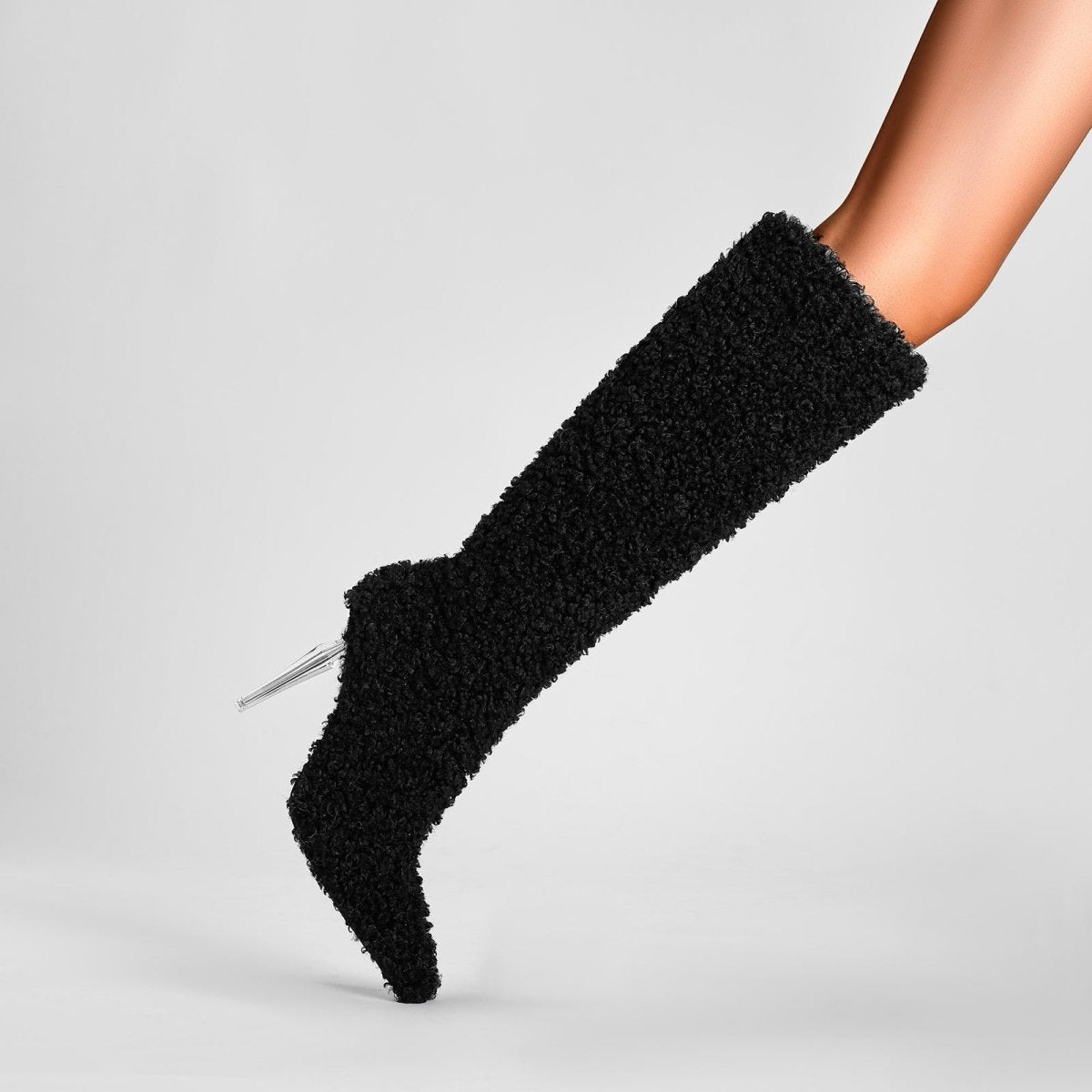 Wooly Pointed Toe Knee High Boots - 0cm