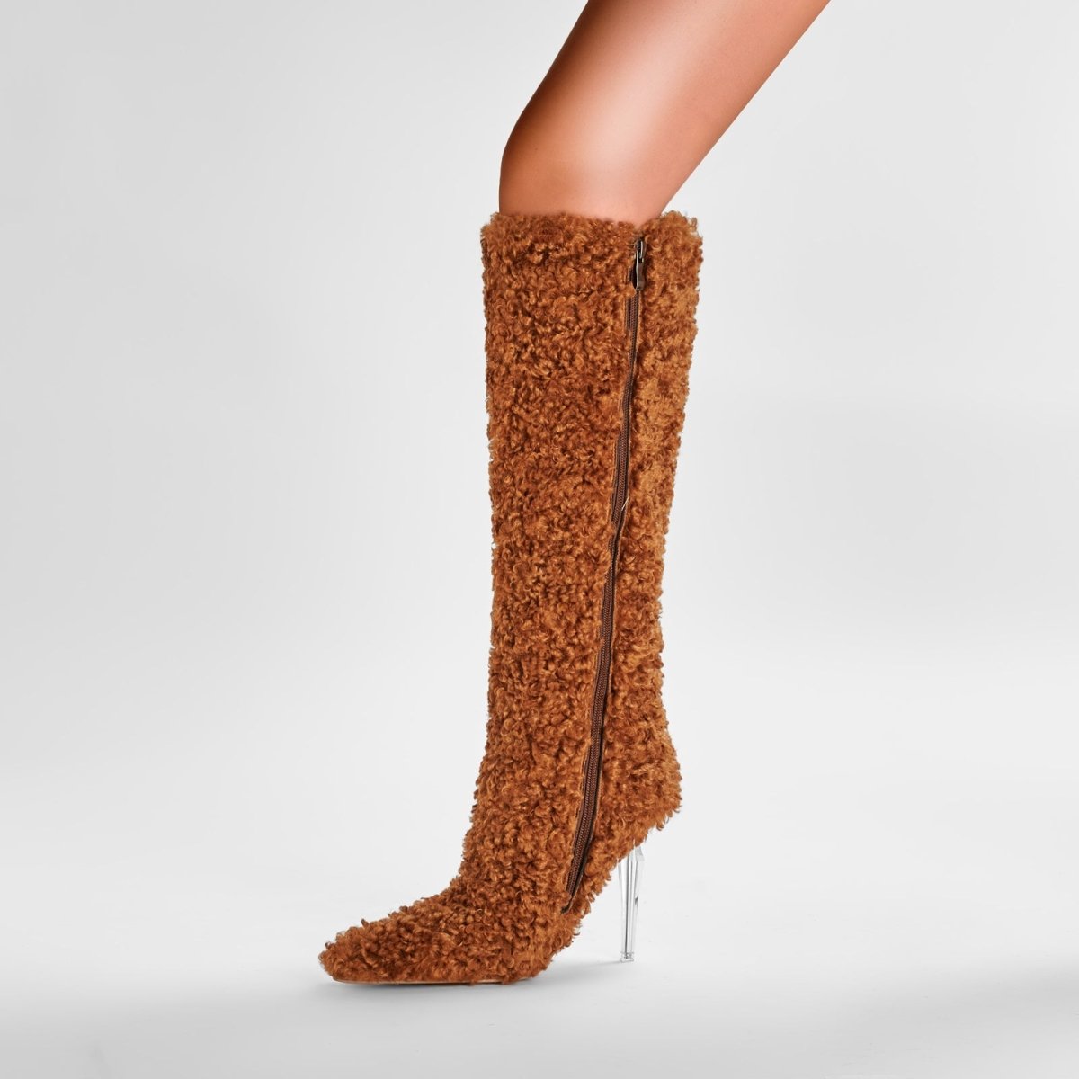 Wooly Pointed Toe Knee High Boots - 0cm