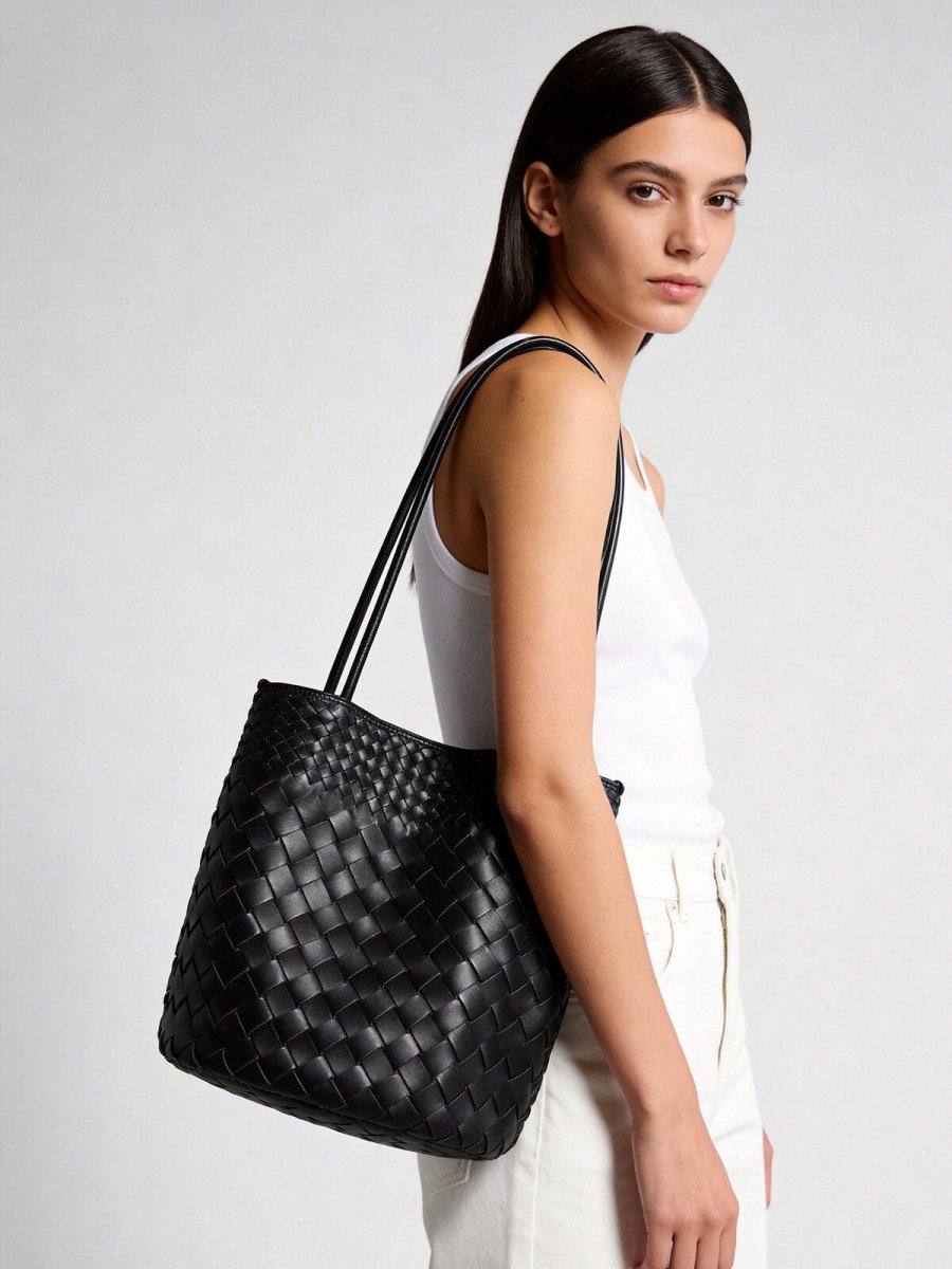 Woven Lambskin Bucket Tote – Artisanal Leather Shoulder Bag