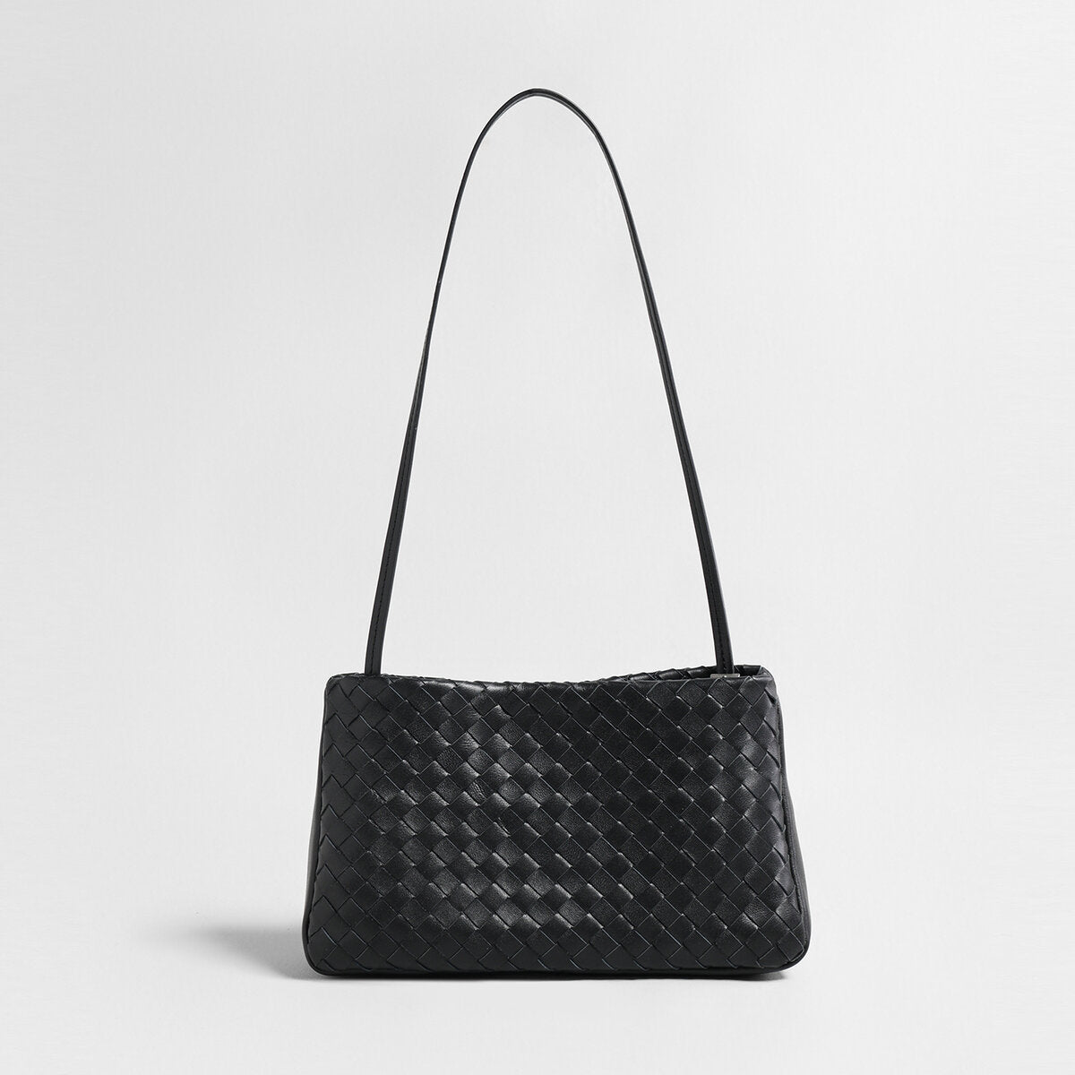 Woven Lambskin Shoulder Bag – Soft Structured Leather Crossbody Bag