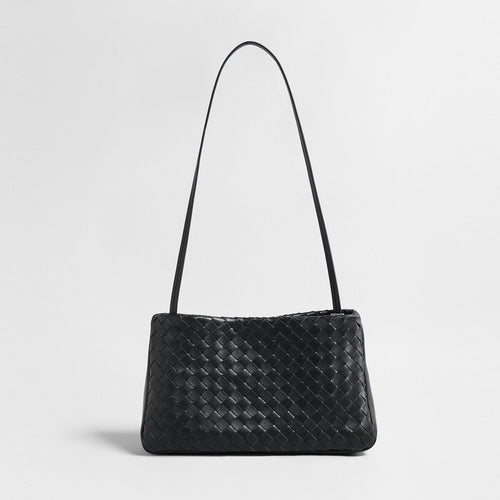 Woven Lambskin Shoulder Bag – Soft Structured Leather Crossbody Bag