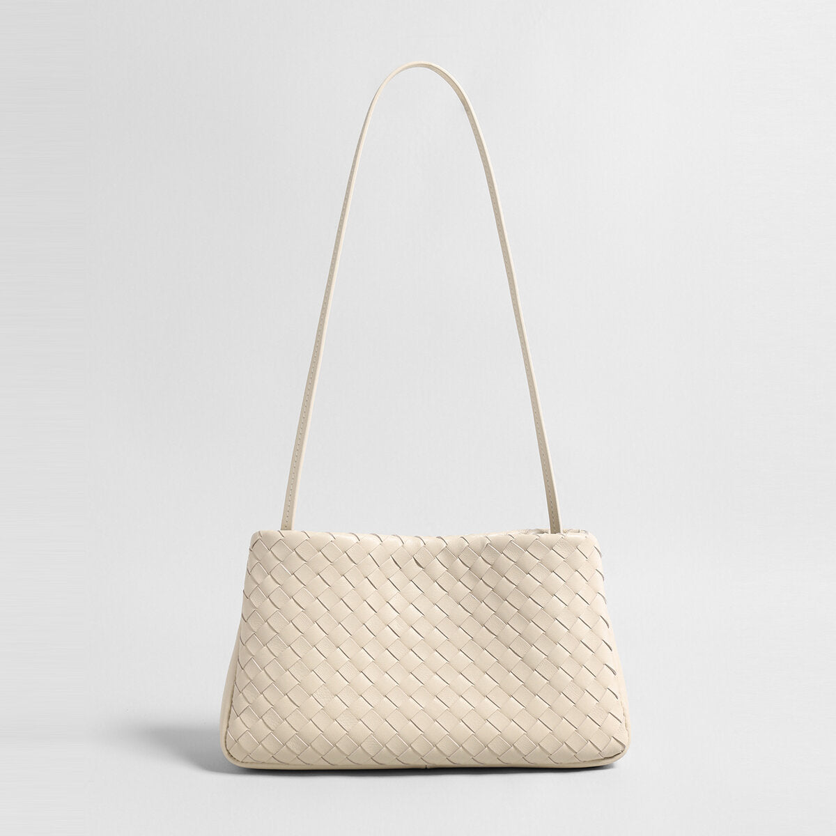 Woven Lambskin Shoulder Bag – Soft Structured Leather Crossbody Bag