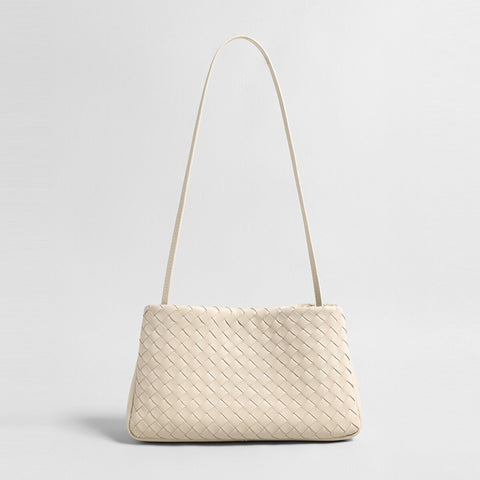 Woven Lambskin Shoulder Bag – Soft Structured Leather Crossbody Bag