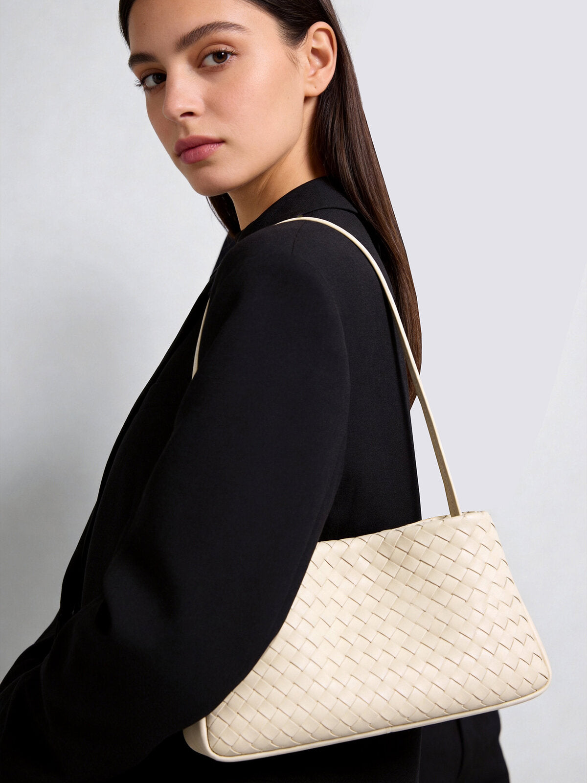 Woven Lambskin Shoulder Bag – Soft Structured Leather Crossbody Bag
