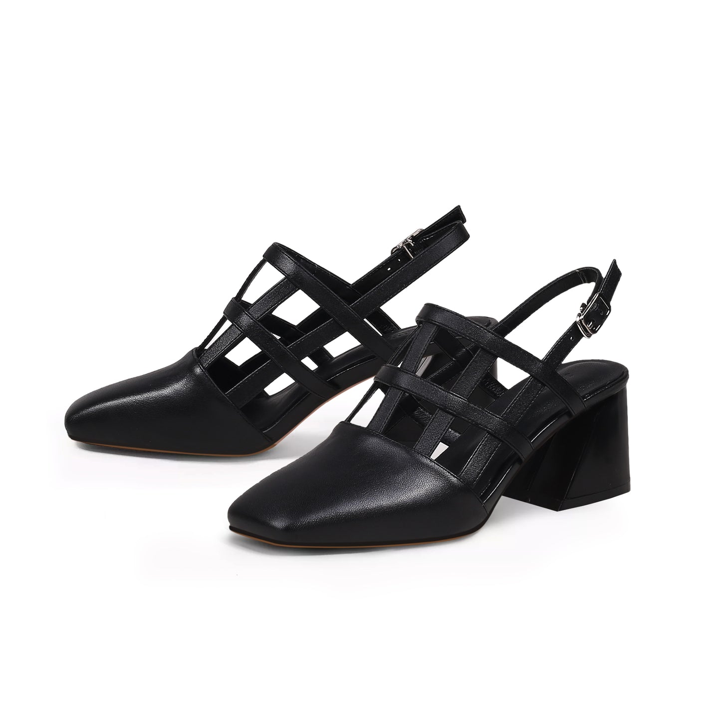 woven leather ankle strap mules all black 6