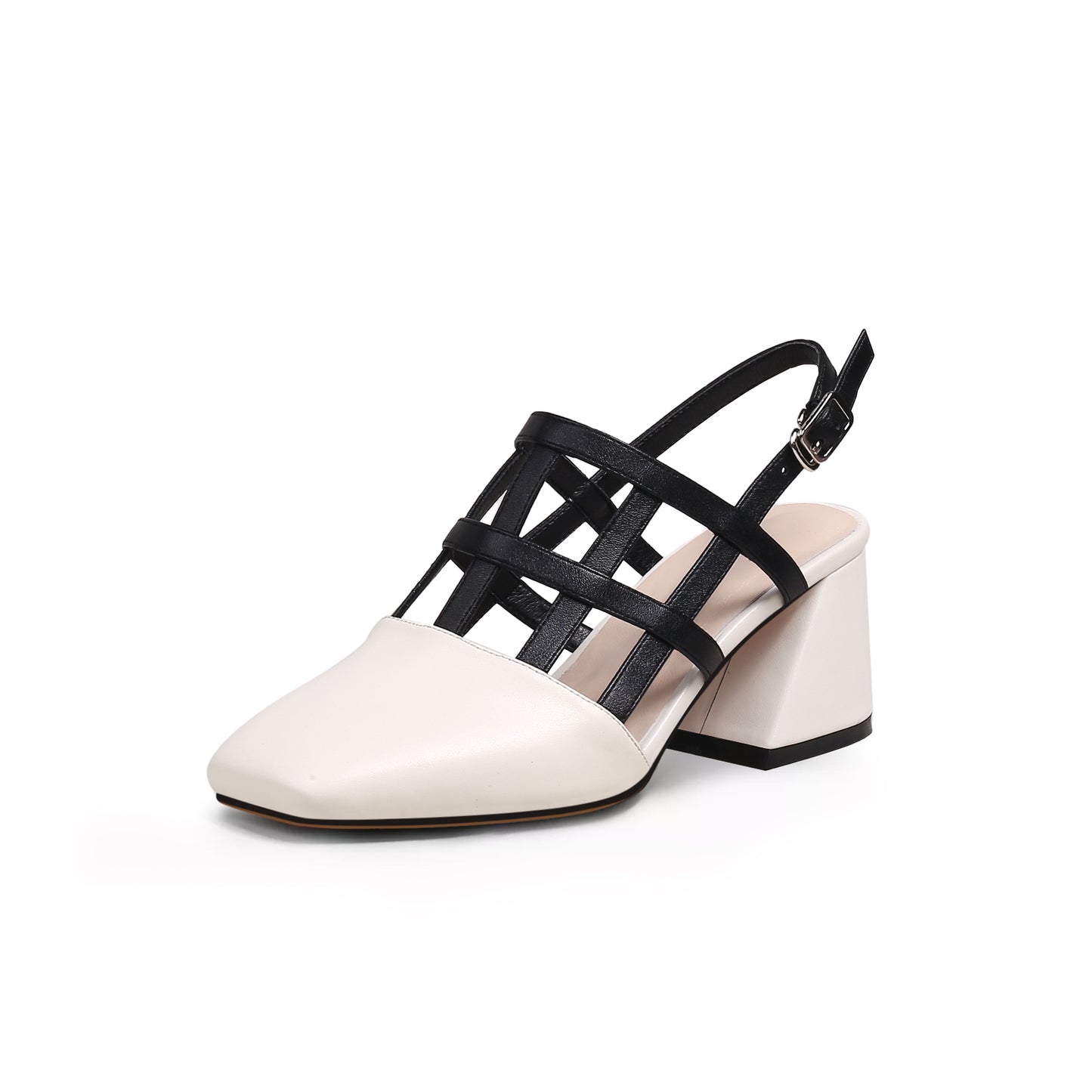 woven leather ankle strap mules all white 2