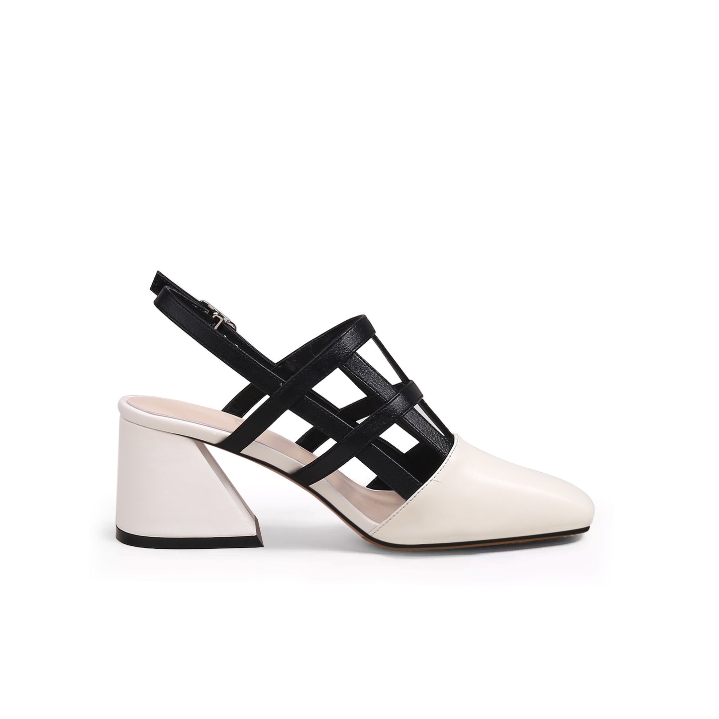 woven leather ankle strap mules all white 3