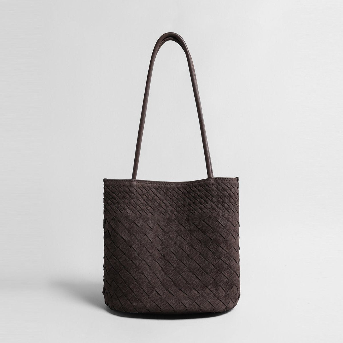 Woven Leather Tote Bag – Diamond Woven Bucket Shoulder Bag