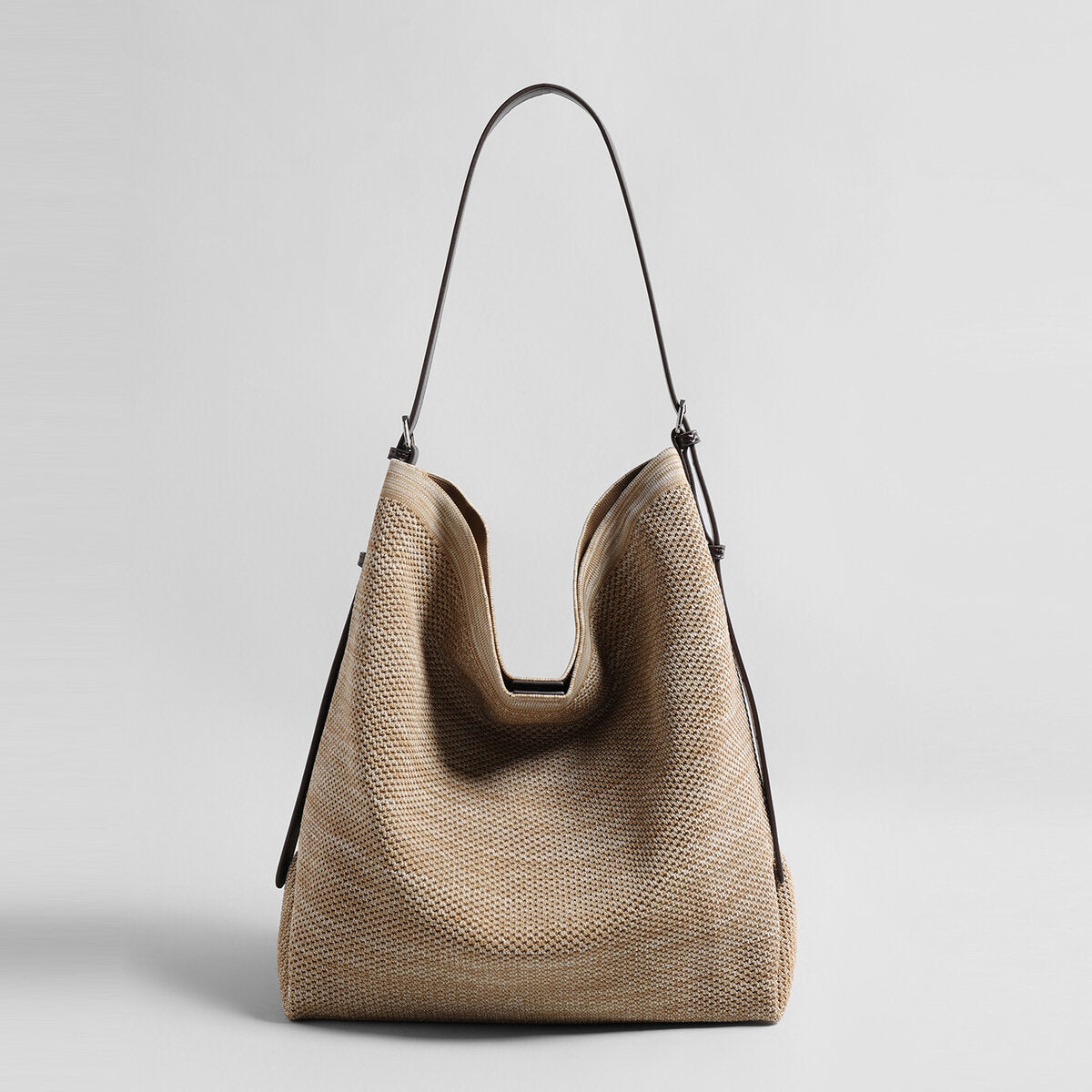 Woven Textile Hobo Shoulder Bag – Draped V-Top with Adjustable Leather Strap