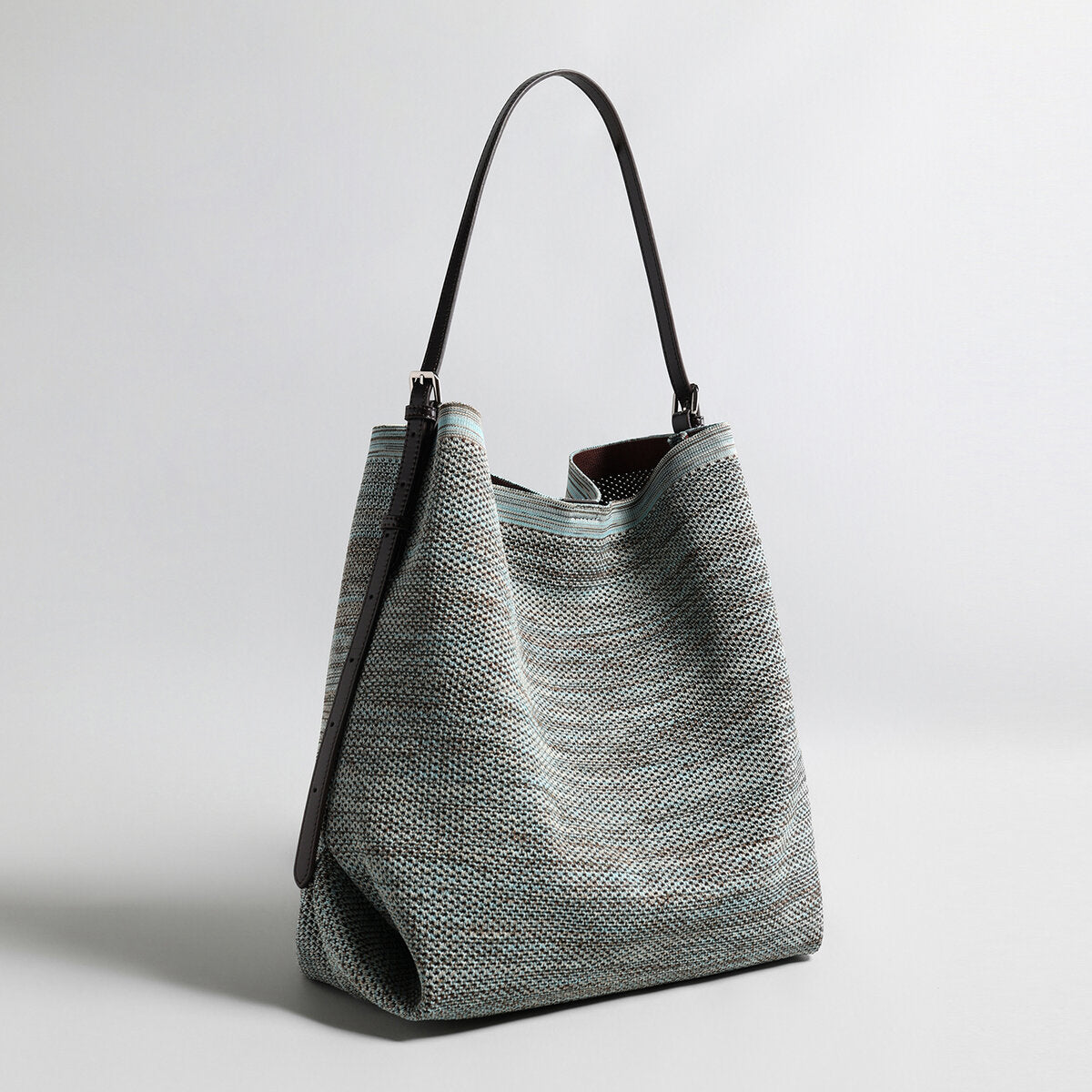 Woven Textile Hobo Shoulder Bag – Draped V-Top with Adjustable Leather Strap