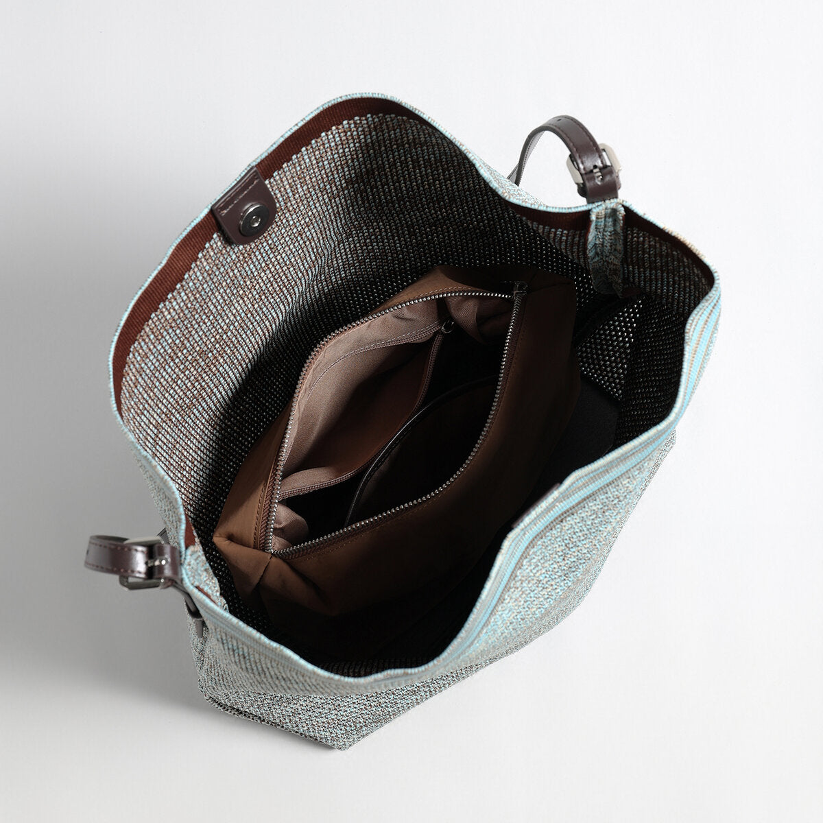 Woven Textile Hobo Shoulder Bag – Draped V-Top with Adjustable Leather Strap