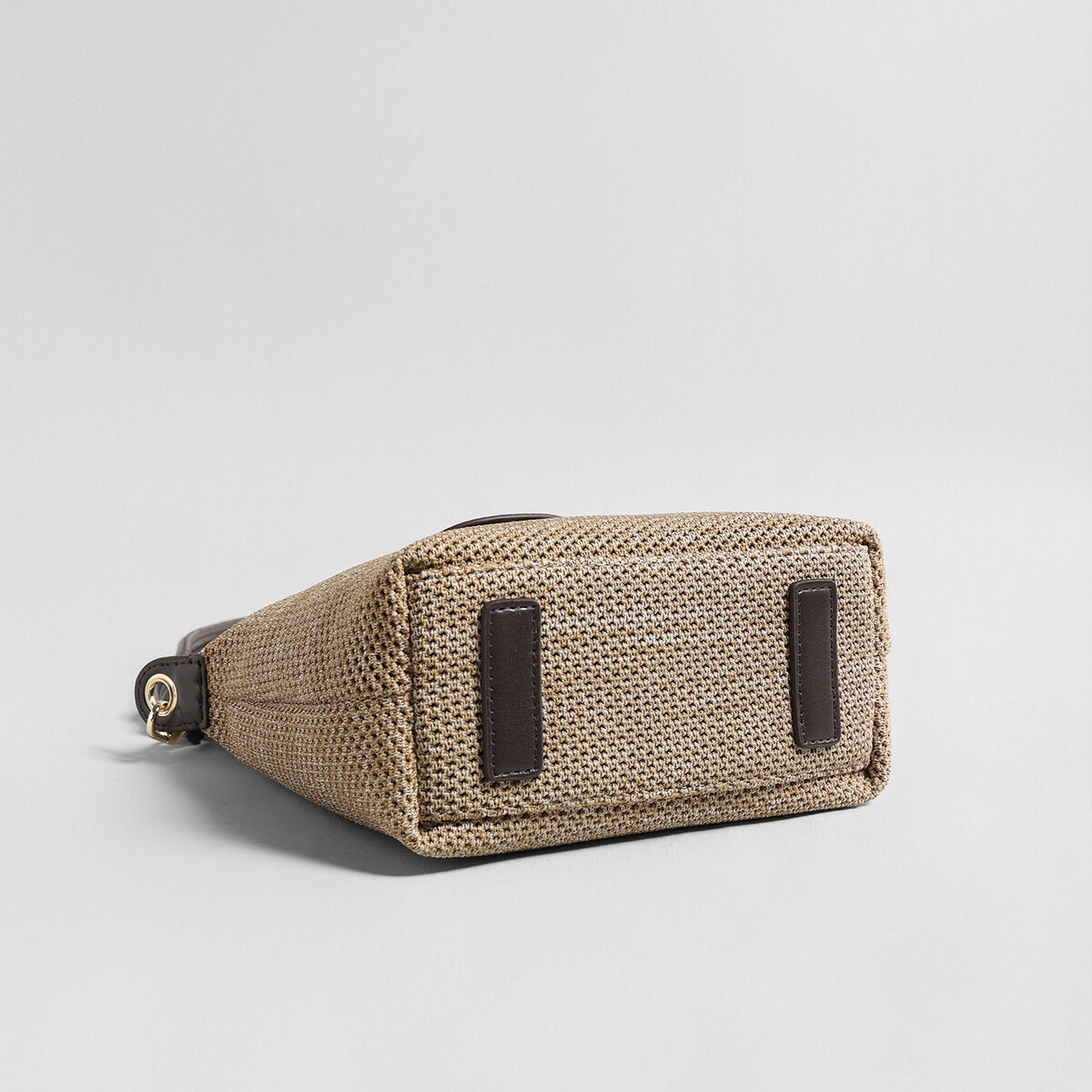Woven Textile Shoulder Bag – Leather Flap, Beaded Charm & Convertible Strap