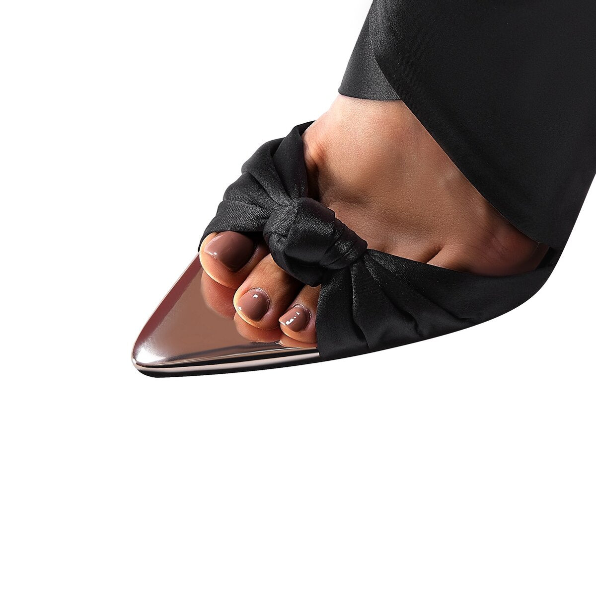 Wrap Around Satin Ribbon Stiletto Heels with Metallic Toe