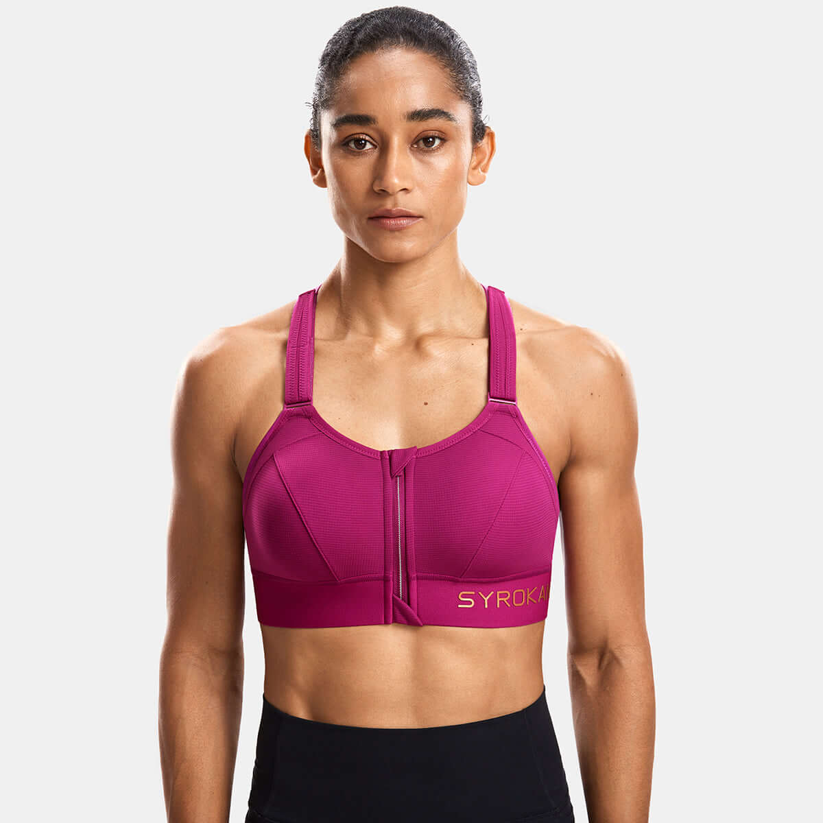 zip front large padded high impact active bra all rose 1