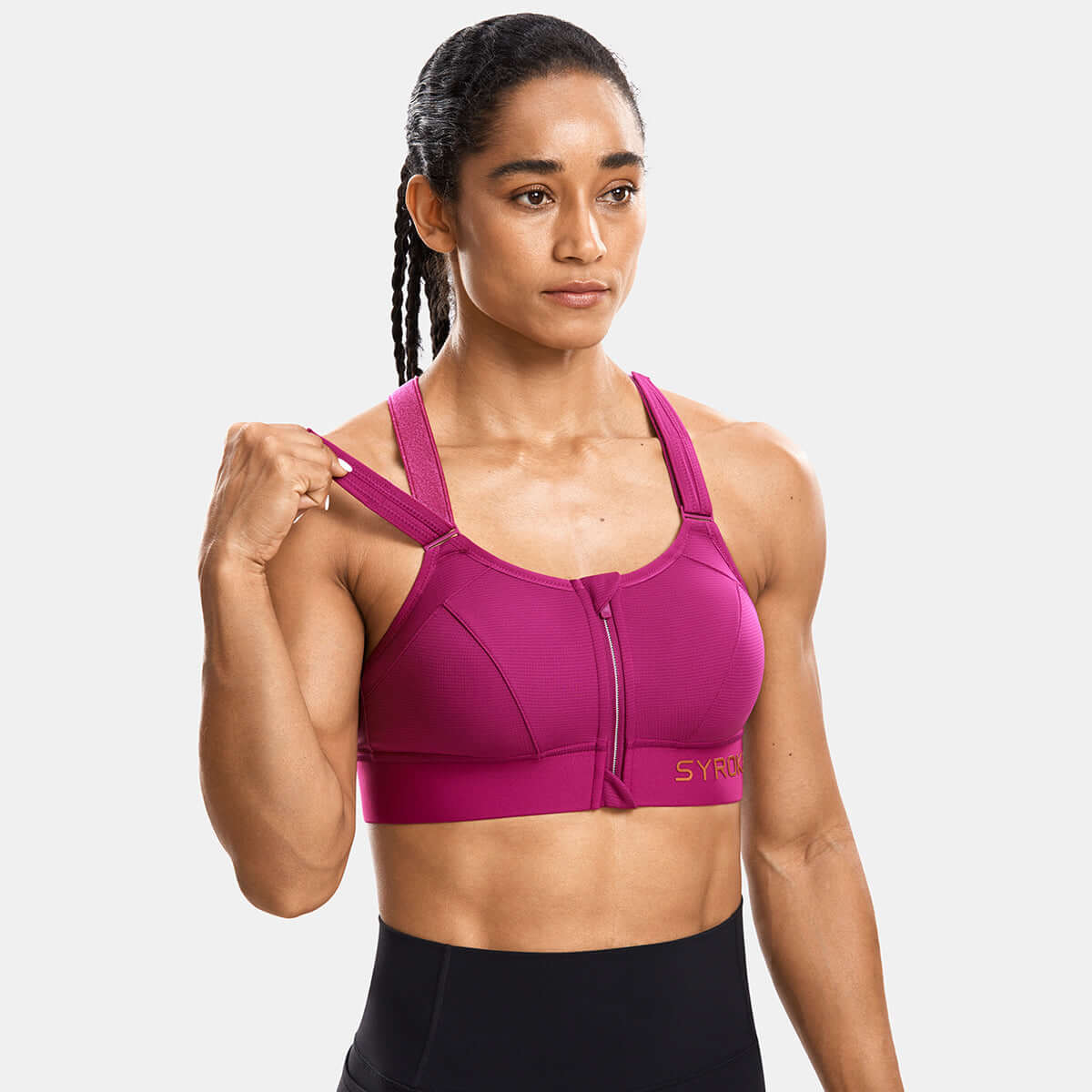 zip front large padded high impact active bra all rose 2