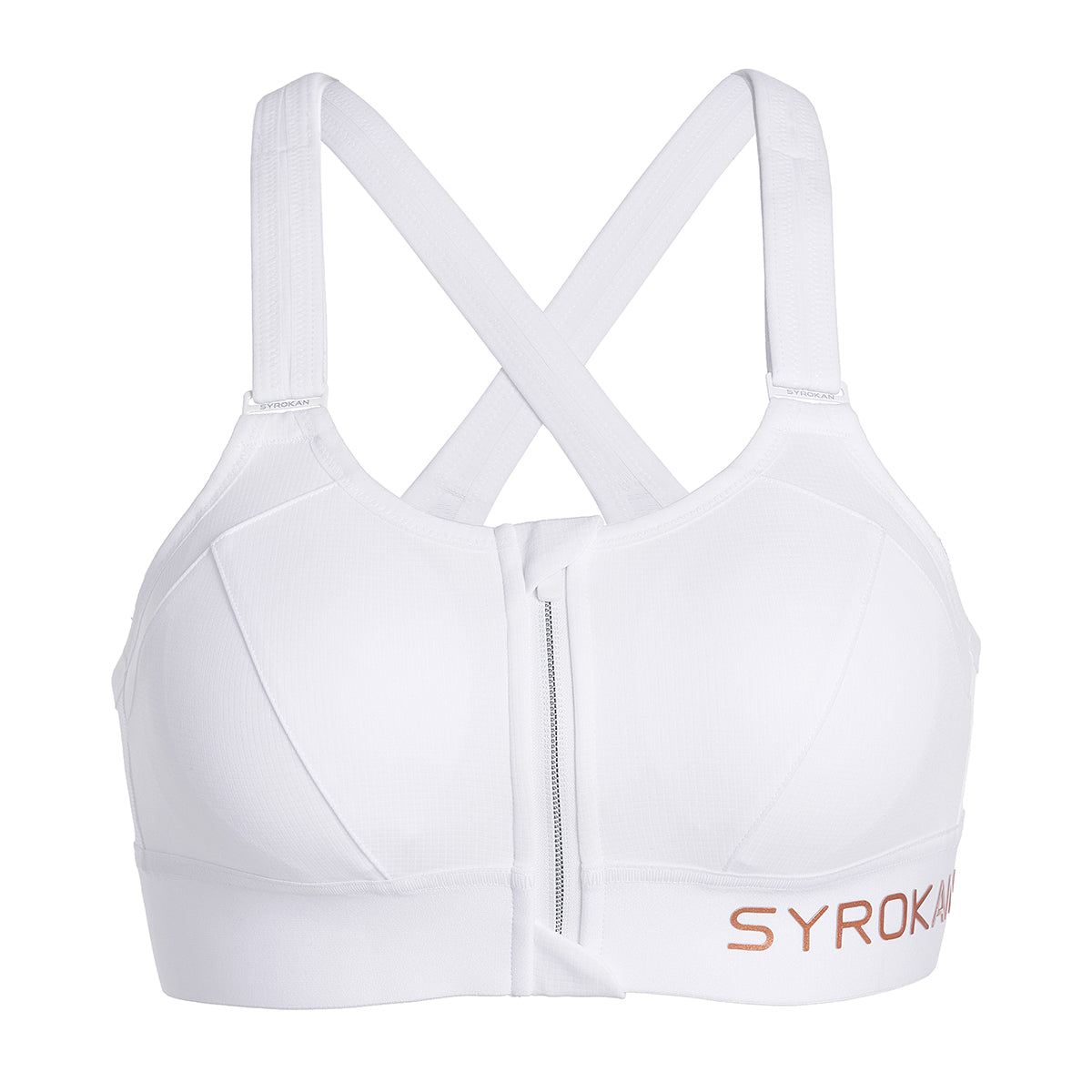 zip front large padded high impact active bra all white 6
