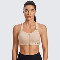 Zip Front Large Padded High Impact Sports Bra